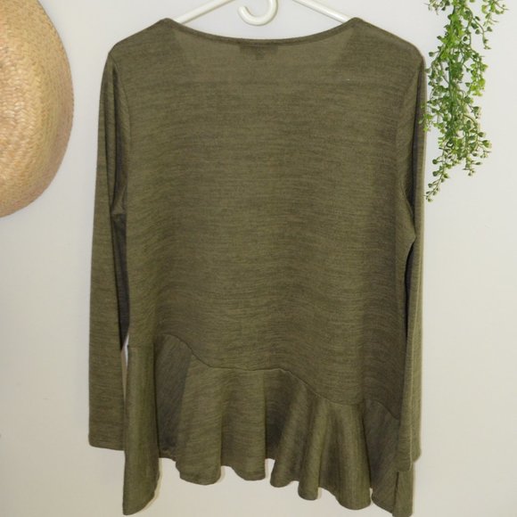 DG2 Diane Gilman Brushed Jersey Knit Green Peplum Top Womens Size L - Picture 5 of 13